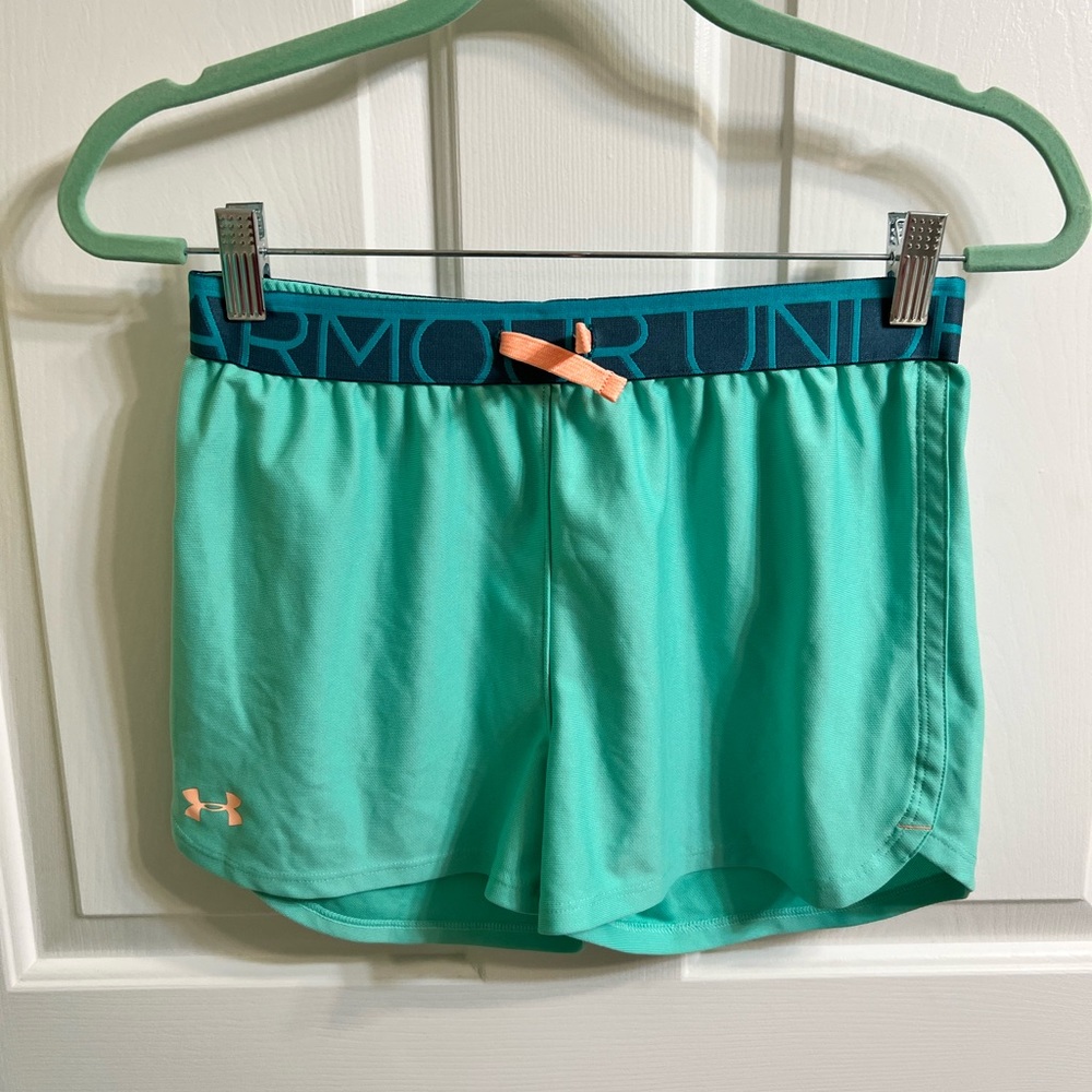 Under Armour Mint Green and Coral String Athletic Shorts-Youth Large